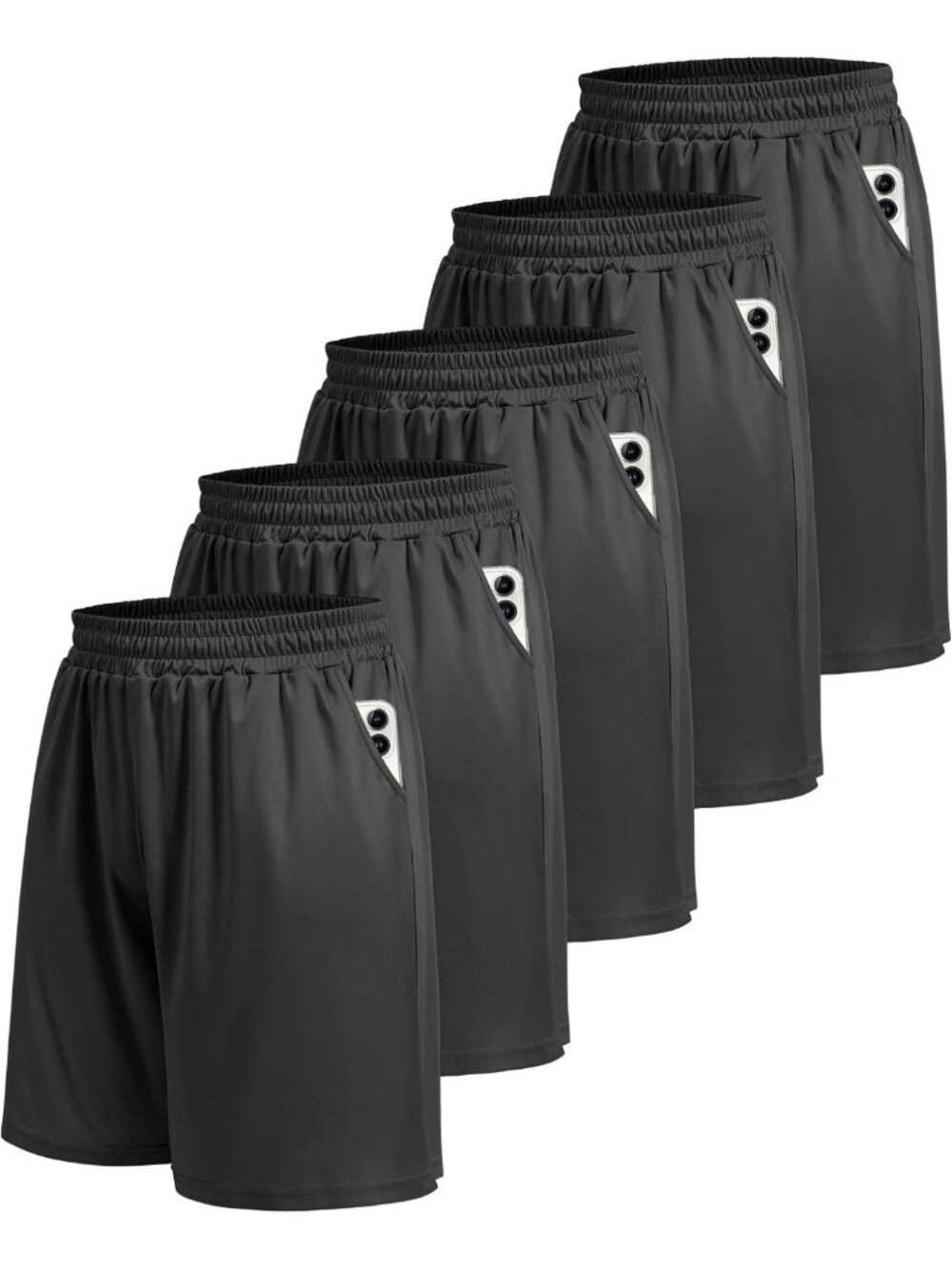 5 Pack Men's Athletic Gym Shorts - Quick Dry Black Workout & Basketball Gear
